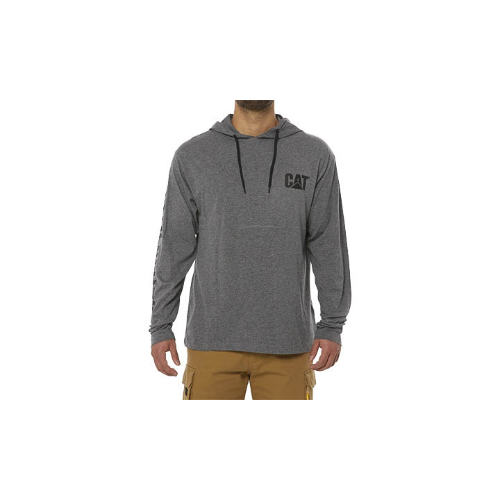 Caterpillar Clothing South Africa - Cat Men's Upf Hooded Banner L/S Hoodies Dark Grey GA6513872